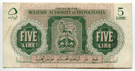 Libya Tripolitania 5 Lire 1943 (ND) British Occupation - WW II
P# M3a, N# 220313; British Military Authority Tripolitania; XF-