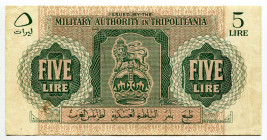 Libya Tripolitania 5 Lire 1943 (ND) British Occupation - WW II
P# M3a, N# 220313; British Military Authority Tripolitania; XF