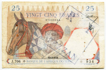 Libya 25 Francs 1938 Overprint
P# M10, N# 326760; # 17633934; Overprinted on French West Africa P# 22 after the establishment of the French Fezzan Te...