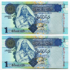 Libya 1 Dinar 2004 (ND) With Consecutive Numbers
P# 68b, N# 201697; # 6/15 306125 - 6/15 306126; UNC