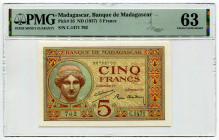 Madagascar 5 Francs 1937 (ND) PMG 63
P# 35, N# 202914; # 702 C.1471 36752702; UNC