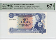 Mauritius 5 Rupees 1967 (ND) PMG 67
P# 30c, N# 215381; # A/54 935635; Elizabeth II