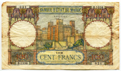 Morocco 100 Francs 1945
P# 20, N# 208498; # 33444021; F+