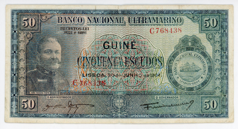Portuguese Guinea 50 Escudos 1964
P# 40a, N# 270582; # C768438; Guine; F-VF