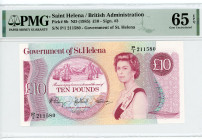 Saint Helena 10 Pounds 1985 (ND) PMG 65
P# 8b, N# 201786; # P/1 211580; Elizabeth II