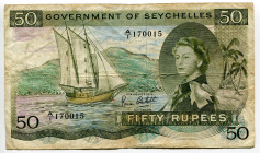 Seychelles 50 Rupees 1973
P# 17e, N# 257928; # A/I 170015; Elizabeth II; VF