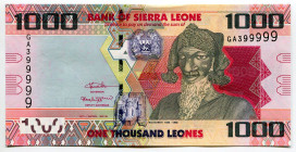Sierra Leone 1000 Leones 2016 Fancy Number
P# 30, N# 206278; # GA 399999; UNC