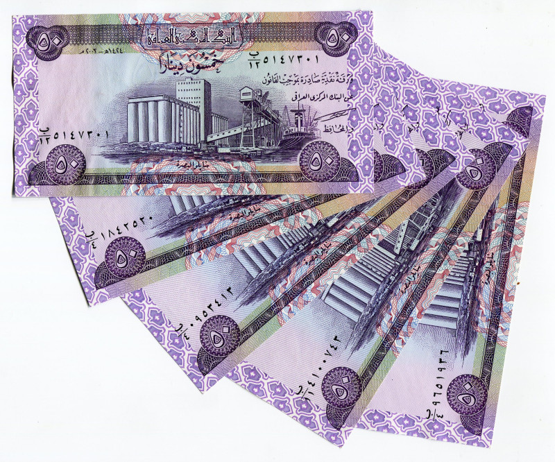 Iraq 5 x 50 Dinars 2003
P# 90, N# 203240; AUNC/UNC