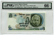 Israel 5 Lirot 1968 5728 PMG 66
P# 34a, N# 203886; # 367873277 H/4