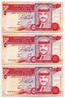 Jordan 3 x 5 Dinars 1997
P# 30b, N# 206949; Some of Them with Consecutive Numbers; UNC