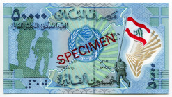 Lebanon 50000 Livres 2015 Specimen
P# 98s , N# 213373; # 0533; Specimen; 70th anniversary of Lebanese Army; UNC
