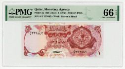 Qatar 1 Riyal 1973 (ND) PMG 66
P# 1a, N# 206221; #A2 332843