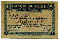 Syria 1 Piastre 1920
P# 6, N# 202263; # Z/C 270769; VF+