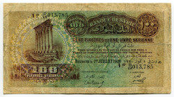 Syria 100 Piastres 1920
P# 15b, N# 245396; # D/AR013785; VG+