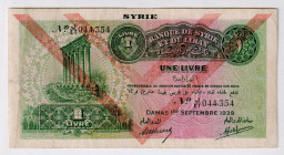 Syria 1 Livre 1939
P# 40e, N# 208296; # 044354; VF