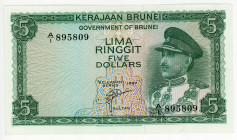 Brunei 5 Ringgit 1967
P# 6, N# 218111; #A1 895809; AUNC