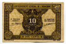 French Indochina 10 Cents 1942
P# 89, N# 206415; # DS 250200; AUNC