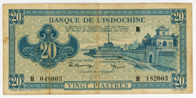 French Indochina 20 Piastres 1942 - 1945 (ND)
P# 65, N# 292306; #H048003 H182003; F-VF