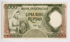 Indonesia 5000 Rupiah 1958
P# 63, # UDJ05527; UNC