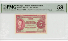 Malaya 5 Cents 1941 PMG 58
P# 7a, N# 214597; AUNC