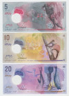 Maldives 5 - 10 - 20 Rufiyaa 2015 Fancy Numbers
P# 26A, 26, 27, N# 202014, N# 202599, N# 202605; Polymer; UNC