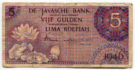 Netherlands East Indies 5 Gulden / Roepiah 1946
P# 87, N# 240361; # DZ 056776; VG