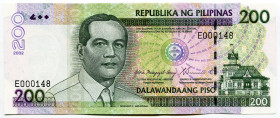 Philippines 200 Piso 2002
P# 195, N# 209516; # E000148; UNC