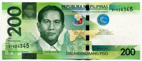 Philippines 200 Piso 2015
P# 209a, N# 202990; # BY624345; UNC