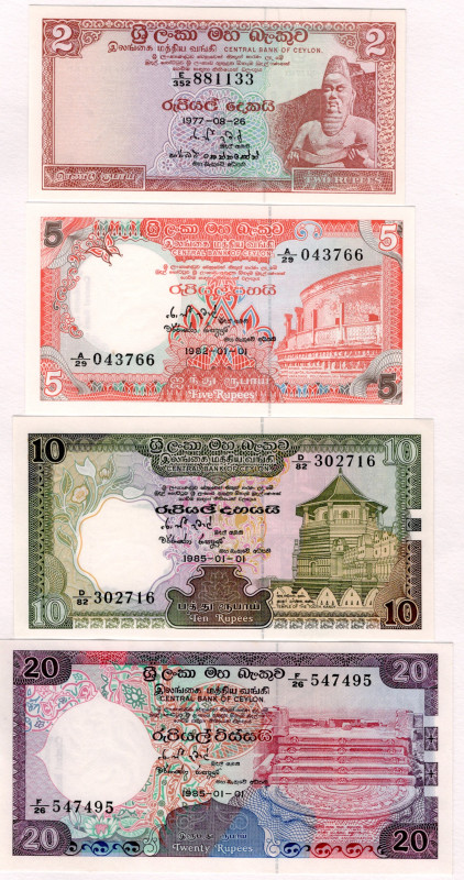 Sri Lanka 2 - 5 - 10 - 20 Rupees 1977 - 1985
P# 72A, 91 - 93, UNC