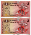 Sri Lanka 2 x 2 Rupees 1979 WIth Consecutive Numbers
P# 83, N# 210421; # A/48 780944-45; UNC