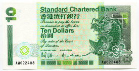 Hong Kong 10 Dollars 1993
P# 284a, N# 209549; # AW022408; Standard Chartered Bank; UNC