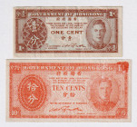 Hong Kong 1 - 10 Cents 1945 (ND)
P# 321,323, VF