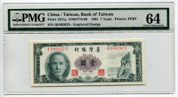 Taiwan Bank of Taiwan 1 Yuan 1961 PMG 64
P# 1971a, N# 214284; # Q546262S