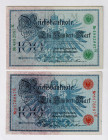 Germany - Empire 2 x 100 Mark 1908
P# 33-34, # 8176987E; # 4882987K; AUNC