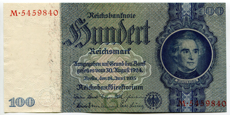 Germany - Third Reich 100 Reichsmark 1935
P# 183, N# 204560; # M 5459840; UNC