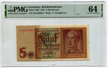 Germany - Third Reich 5 Reichmark 1942 PMG 64 Fancy Number
P# 186a, N# 203783; # H14449994