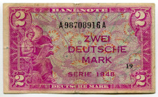 Germany - FRG 2 Deutsche Mark 1948
P# 3a, N# 209163; # A98708916A 19; F+