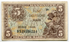 Germany - FRG 5 Deutcshe Mark 1948
P# 4a, N# 209164; # B 53918622A; F