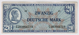 Germany - FRG 20 Deutcshe Mark 1948
P# 9a, N# 242549; # C20386672A; VF+