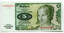 Germany - FRG 5 Deutsche Mark 1960
P# 18, N# 207879; # A0336228S; UNC