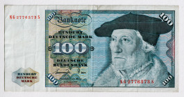 Germany - FRG 100 Deutcshe Mark 1977
P# 34b, N# 209176; # NG2776373S; VF