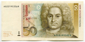 Germany - FRG 50 Deutsche Mark 1991
P# 40a, N# 206564; # AS2219535D9; XF
