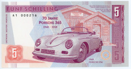 Germany - FRG 5 Schilling 2019 Specimen "Porshe 356"
# A1 000216; Fantasy Banknote; Limited Edition; Made by Matej Gábriš; BUNC