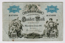 Germany - Empire Baden 100 Mark 1907
P# S906a, # 874098; F-VF