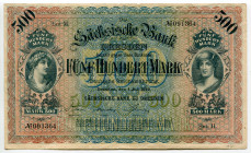 Germany - Weimar Republic Dresden Bank of Saxony 500 Mark 1922
P# S954, N# 209362; # Lit. M Ser. II № 0931364 folio 457; VF+