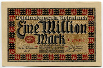 Germany - Weimar Republic Wurttemberg Bank 1000000 Mark 1923
P# S984, N# 209397; # T 078302; XF