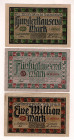 Germany - Weimar Republic Württemberg 50000 - 100000 - 1000000 Mark 1923
P# S984-S986, VF-XF