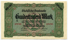 Germany - Weimar Republic Saxony 100000 Mark 1923
P# S960, N# 241098; # 279765; UNC