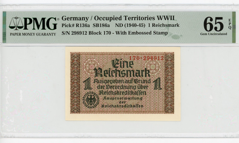 Germany - Third Reich 1 Reichsmark 1940 - 1945 (ND) PMG 65
P# R136a, N# 207449;...