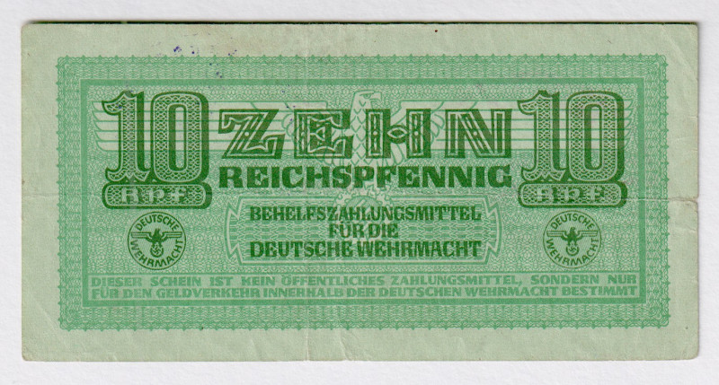 Germany - Third Reich 10 Reichspfennig 1942 (ND)
P# M34, N# 207460; VF+